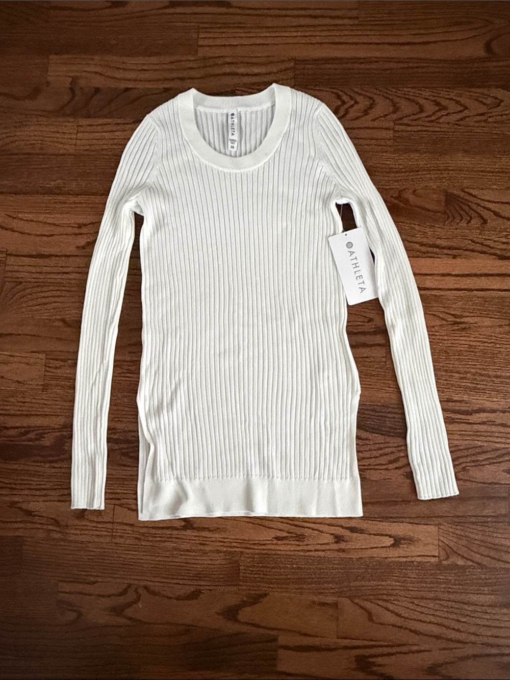 NWT Athleta Cream Ribbed Long Sleeve Crew Top